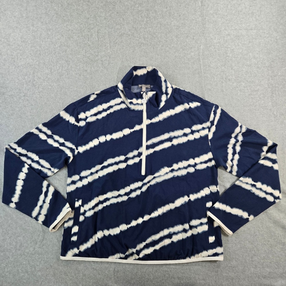 T by Talbots Womens Navy White Tie Dye Quarter Zip Pullover Sweatshirt Medium